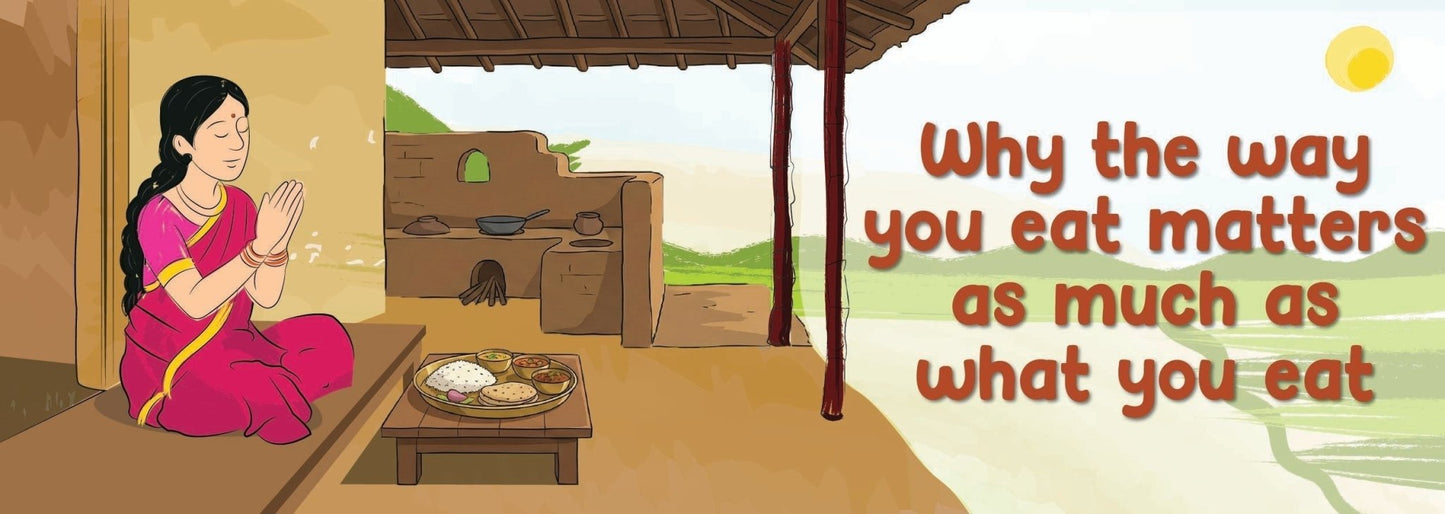 Woman expressing gratitude before having meal