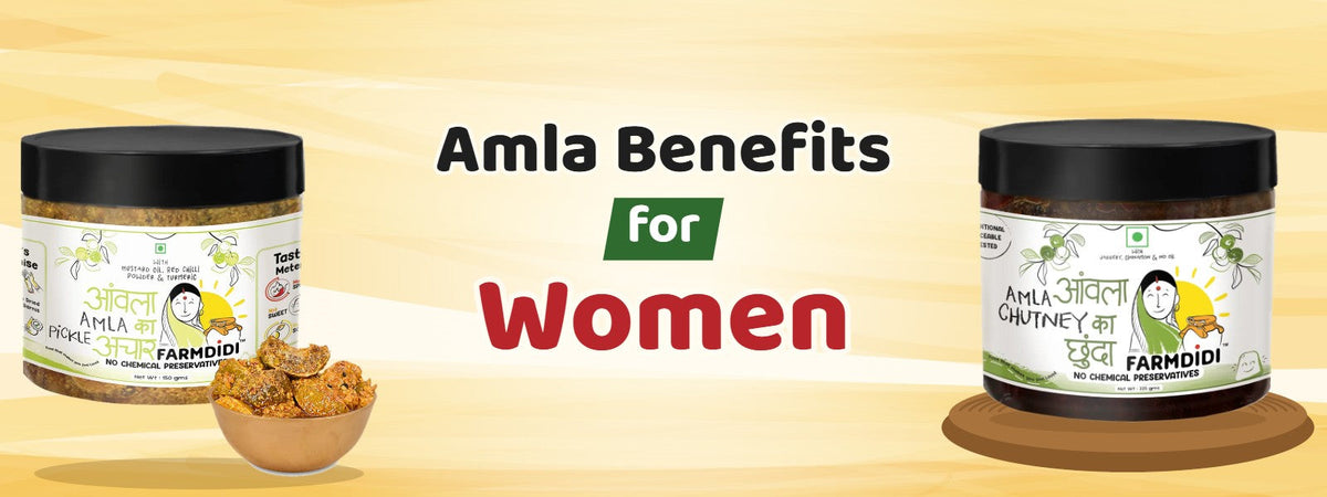Amla Benefits for Women – FarmDidi Amla Pickle and Amla Chunda jars