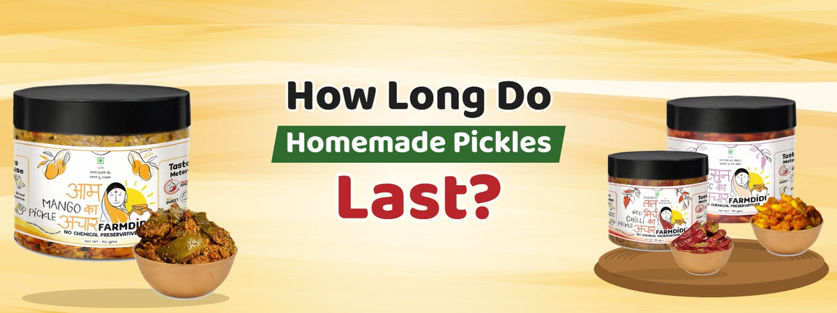 How Long Do Homemade Pickles Last? – FarmDidi Mango Pickle, Garlic Pickle and Red Chilli Pickle jars