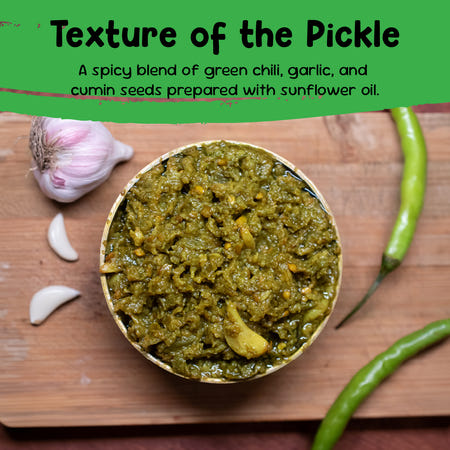 Close-up texture of chilli thecha, a coarse spicy blend of green chilli, garlic and cumin in sunflower oil