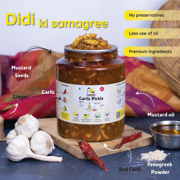 Garlic pickle, Lehsun ka achar, Indian pickle from Farmdidi