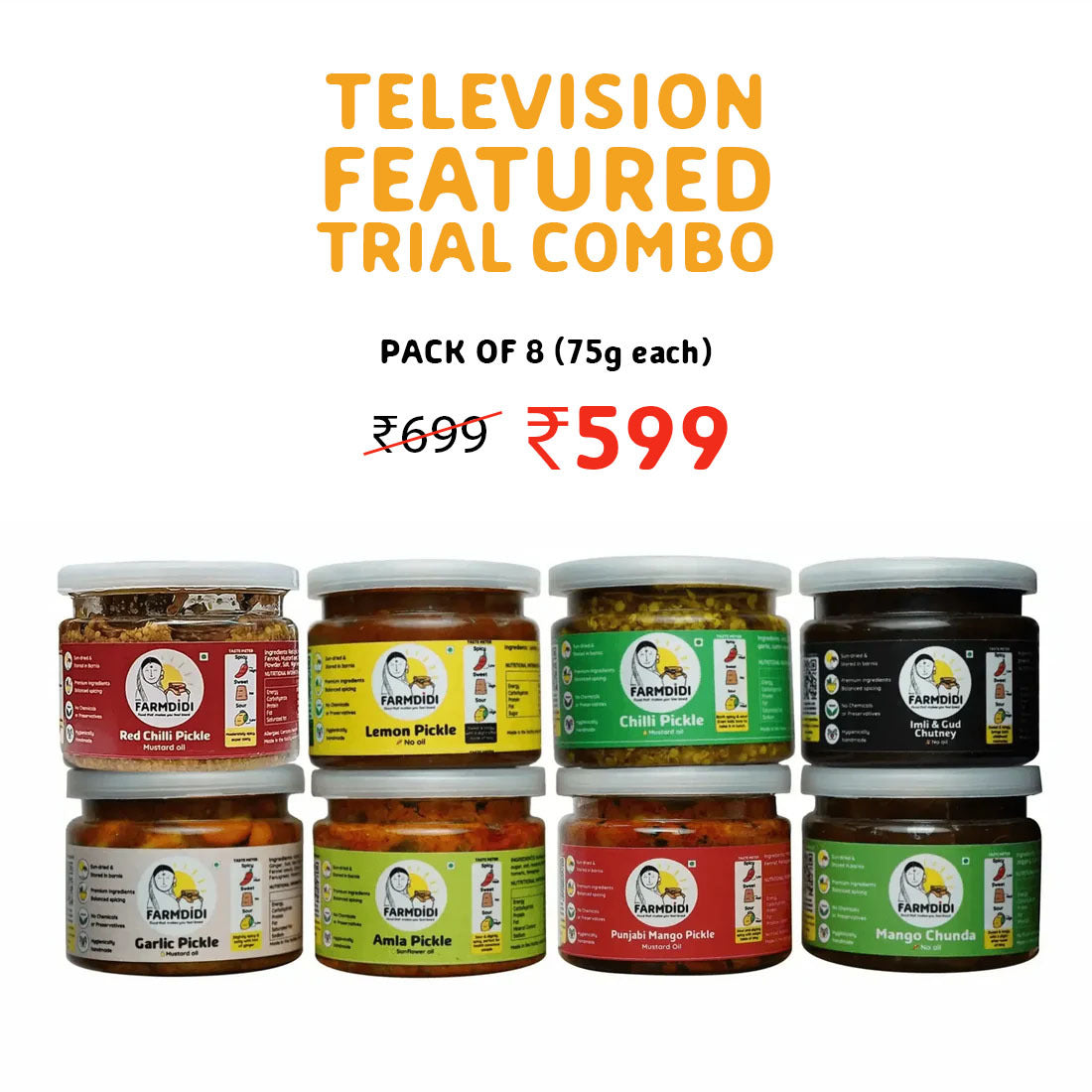 TV featured pickle trial combo, Farmdidi, 8 pack, 75g each