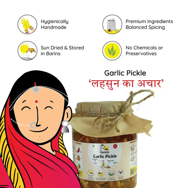 Garlic pickle, Lehsun ka achar, Indian pickle from Farmdidi