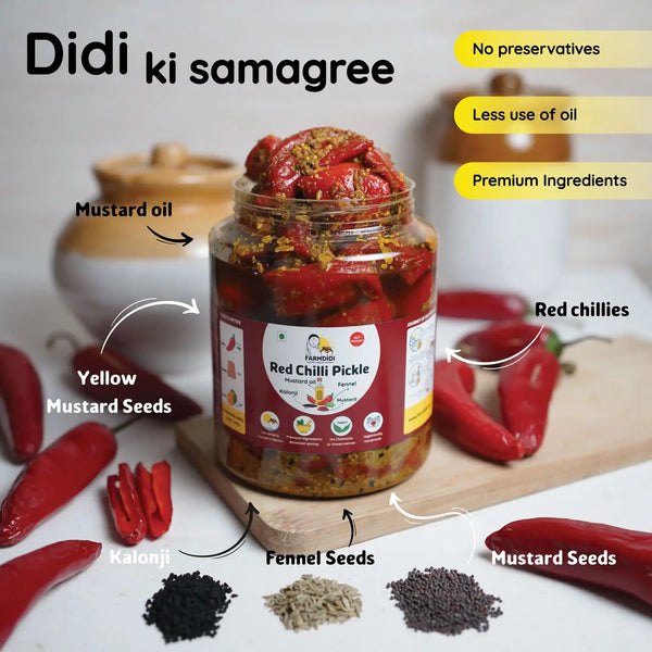 Red chili pickle, Lal Mirch ka achar, Indian pickle from Farmdidi