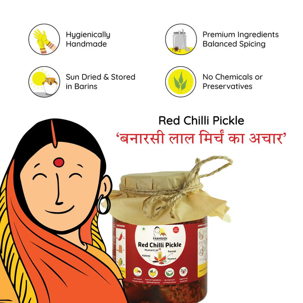 Red chili pickle, Lal Mirch ka achar, Indian pickle from Farmdidi