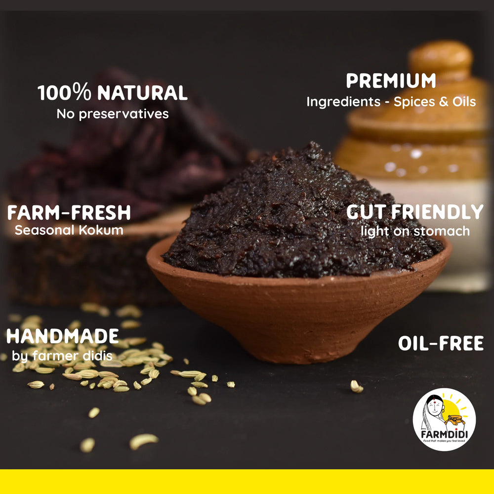 
                  
                    FarmDidi Kokum Chutney USPs: Oil free, premium ingredients and handmade
                  
                