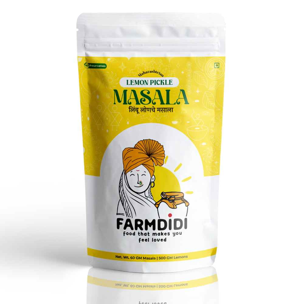 FarmDidi Lemon Pickle Masala packet containing 60gm masala