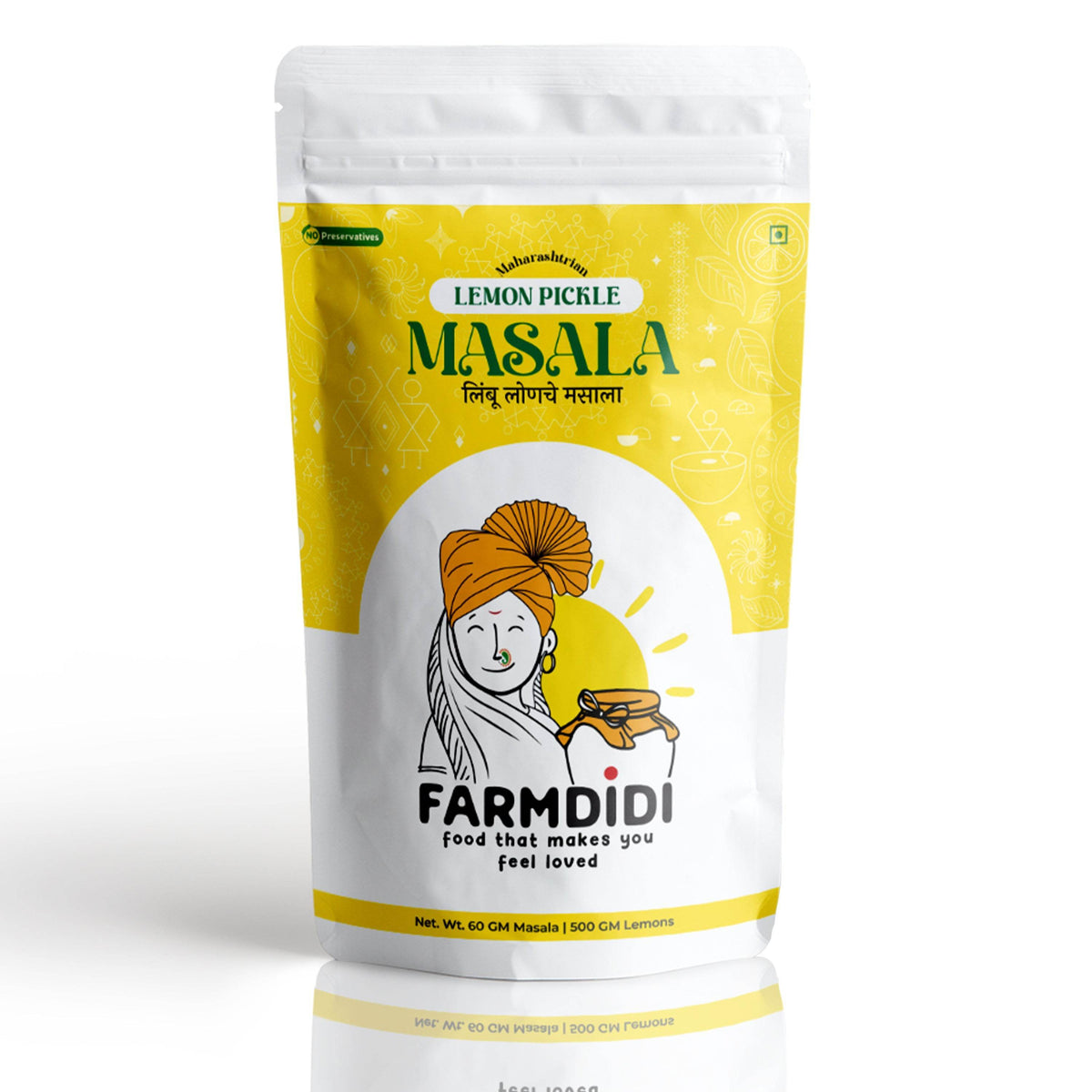 FarmDidi Maharashtrian lemon pickle masala pouch, 60g for 500g of lemons