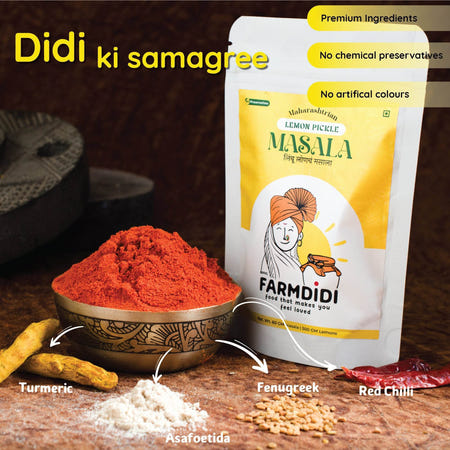 Limbu lonche masala with turmeric, asafoetida, fenugreek and red chilli
