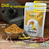 Ingredients for Mango Pickle Masala- coriander seeds, fennel seeds, fenugreek seeds, mustard seeds, turmeric and red chillies