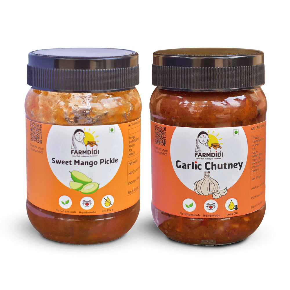 Sweet mango pickle & garlic chutney combo